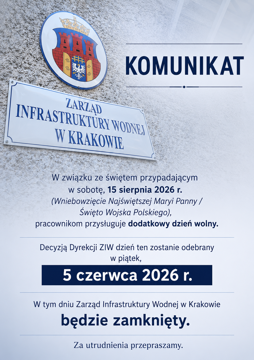 Komunikat – 5 czerwca ZIW nieczynny